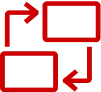 Icon showing two rectangles with arrows between them.